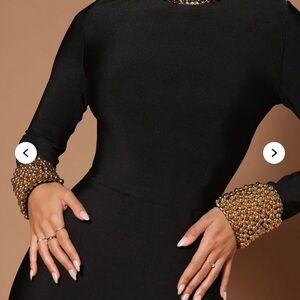 Fashion Nova Elegant Black Maxi Dress with Gold Accents